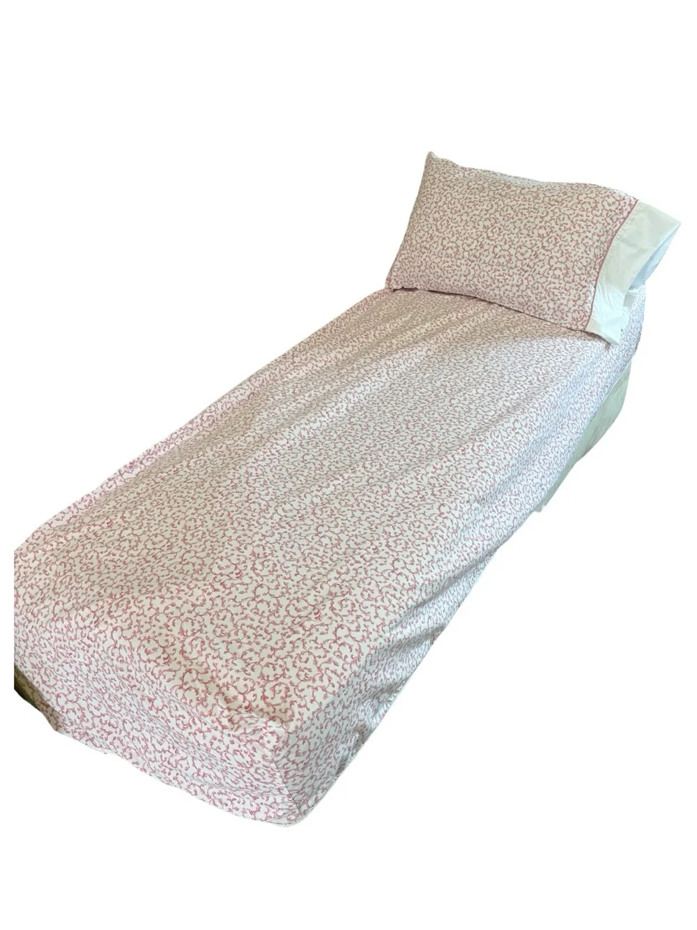 Vintage 2 Piece Croscill Ashley Twin Fitted  Sheet & Pillowcase Pink Filigree